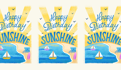 Happy Birthday Sunshine Greeting Card beach graphic design greeting card hand lettering happy birthday illustration lettering ocean sunshine type typography