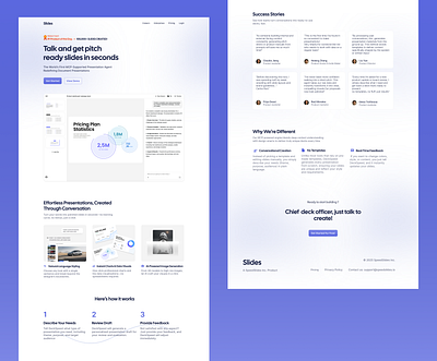 AI powered presentations App Landing Page - Revamped ai app bento blue clean design high fidelity purple saas ui ux