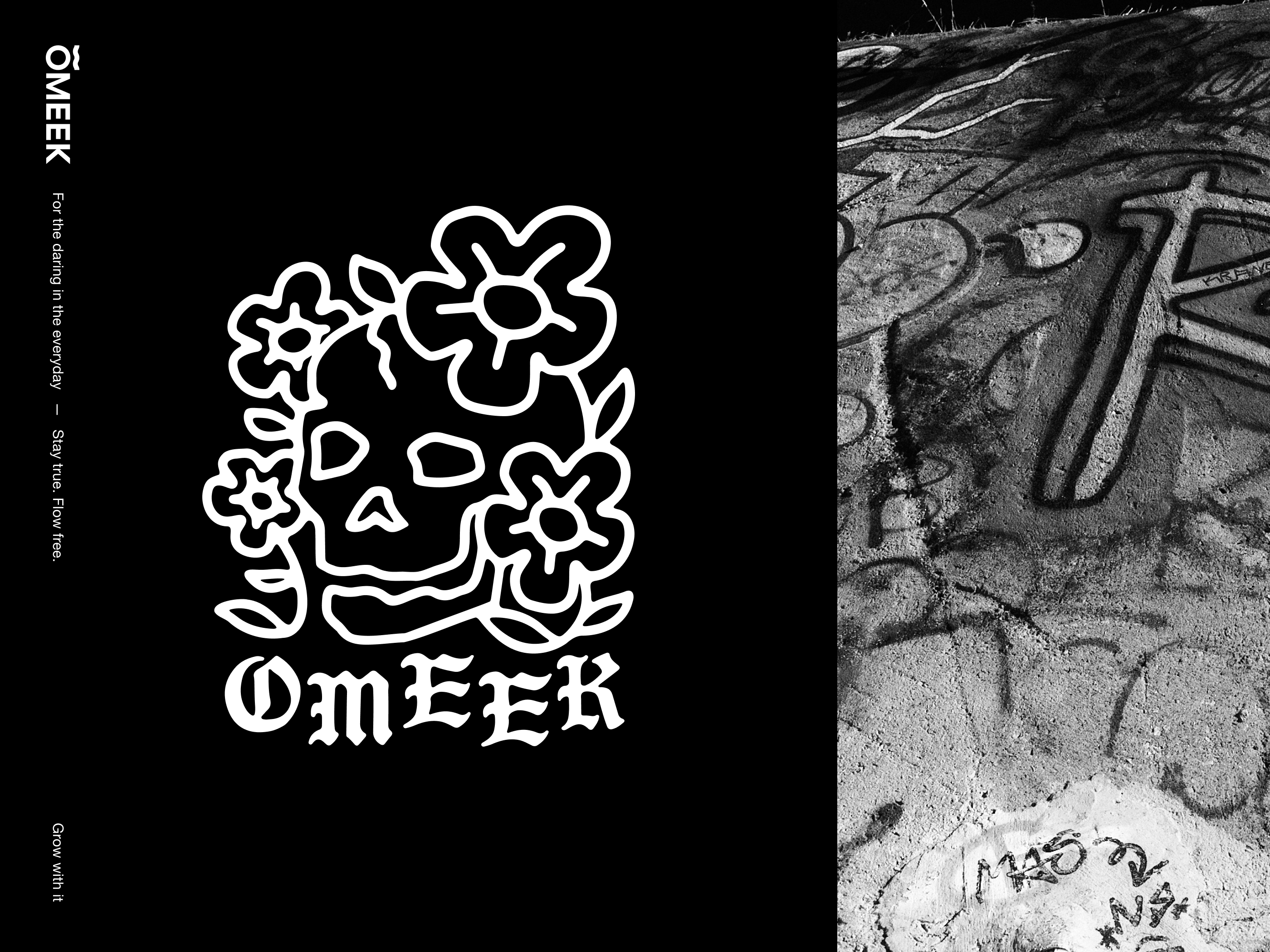 OMEEK Grow with it tee branding graphic design illustration lettering skateboarding skull typography