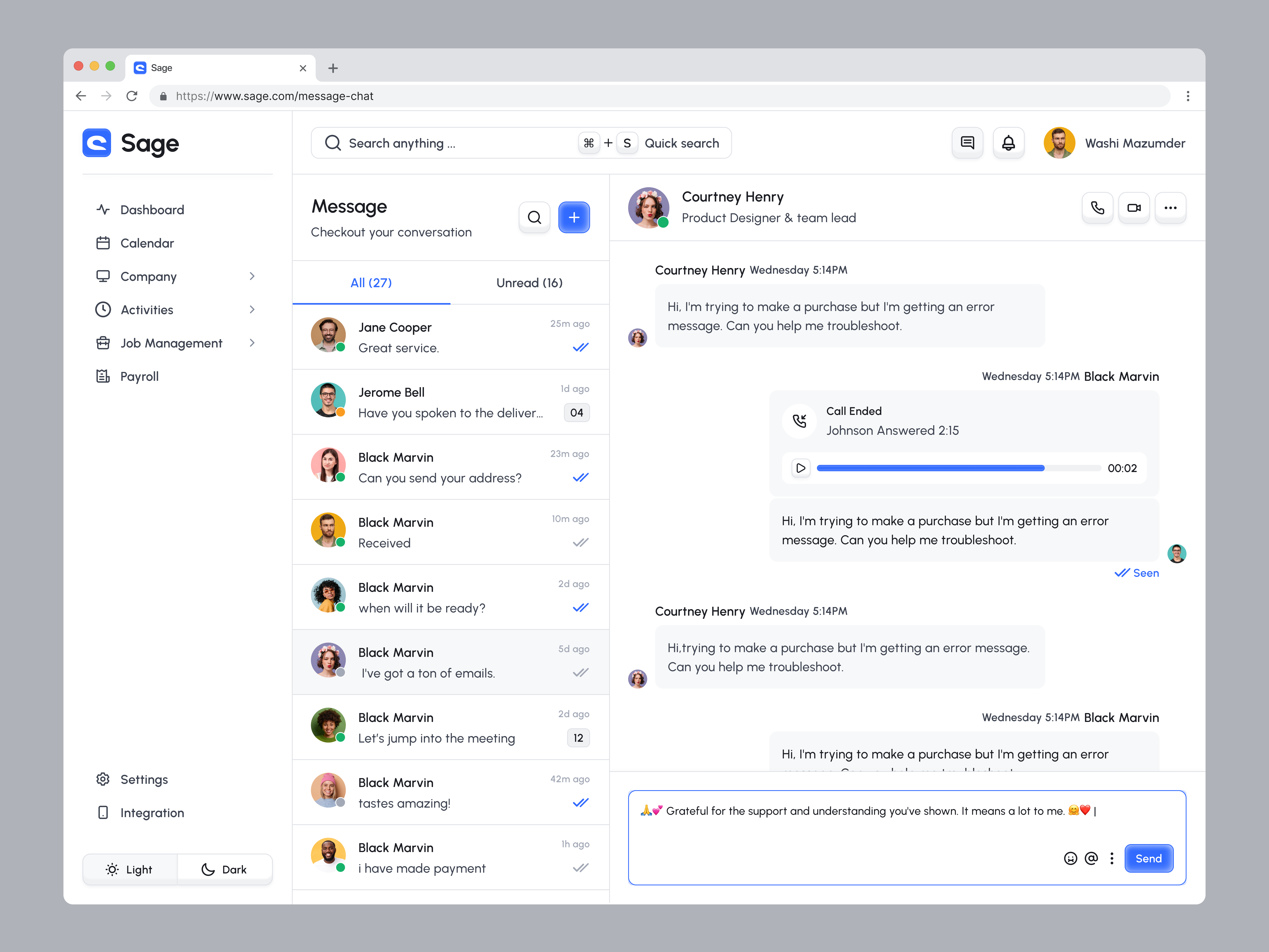 Sage HR Admin Web App_Messaging chat chating conversation dashboard inbox management message messages messaging messenger product design saas design sage sidenav ui uiux user interface ux ux design webapp