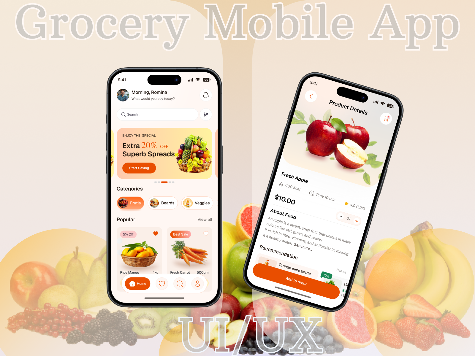 Grocery Mobile App ai app cart ui checkout flow ecommerce app food grocery app ios minimal design mobile app modern ui offer banner online shopping product details product page retail app shopping app smart buy super shop uidesign uiux