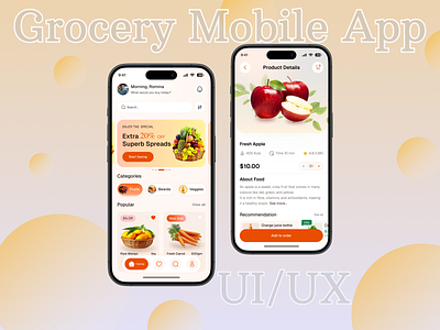 Grocery Mobile App ai app cart ui checkout flow ecommerce app food grocery app ios minimal design mobile app modern ui offer banner online shopping product details product page retail app shopping app smart buy super shop uidesign uiux
