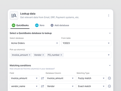 Lookup data chip component conditions data database design dropdown filter flat input label lookup matching minimal modal nanonets remove search ui ux