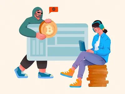 Crypto Scam Awareness art bitcoin branding characterdesign coins crypto cryptoawareness cybersecurity design digital art digitalsafety educationaldesign fintechart graphic design illustration onlinesecurity scamalert scammers vector vectorillustration