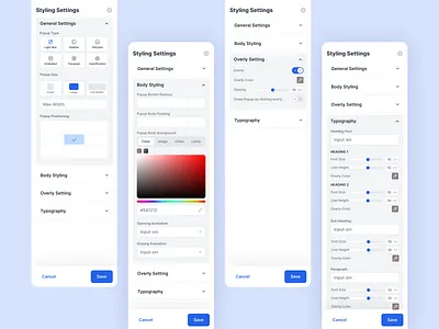 Styling Settings Panel for Popup Customization campaigntools digitalproducts growthdesign leadgeneration marketingbuilder marketingtools nocodetools popupbuilder popupdesign productdesign saasdesign saasmarketing stylepanel uicomponents uxdesign uxui webappdesign websitetools webtools