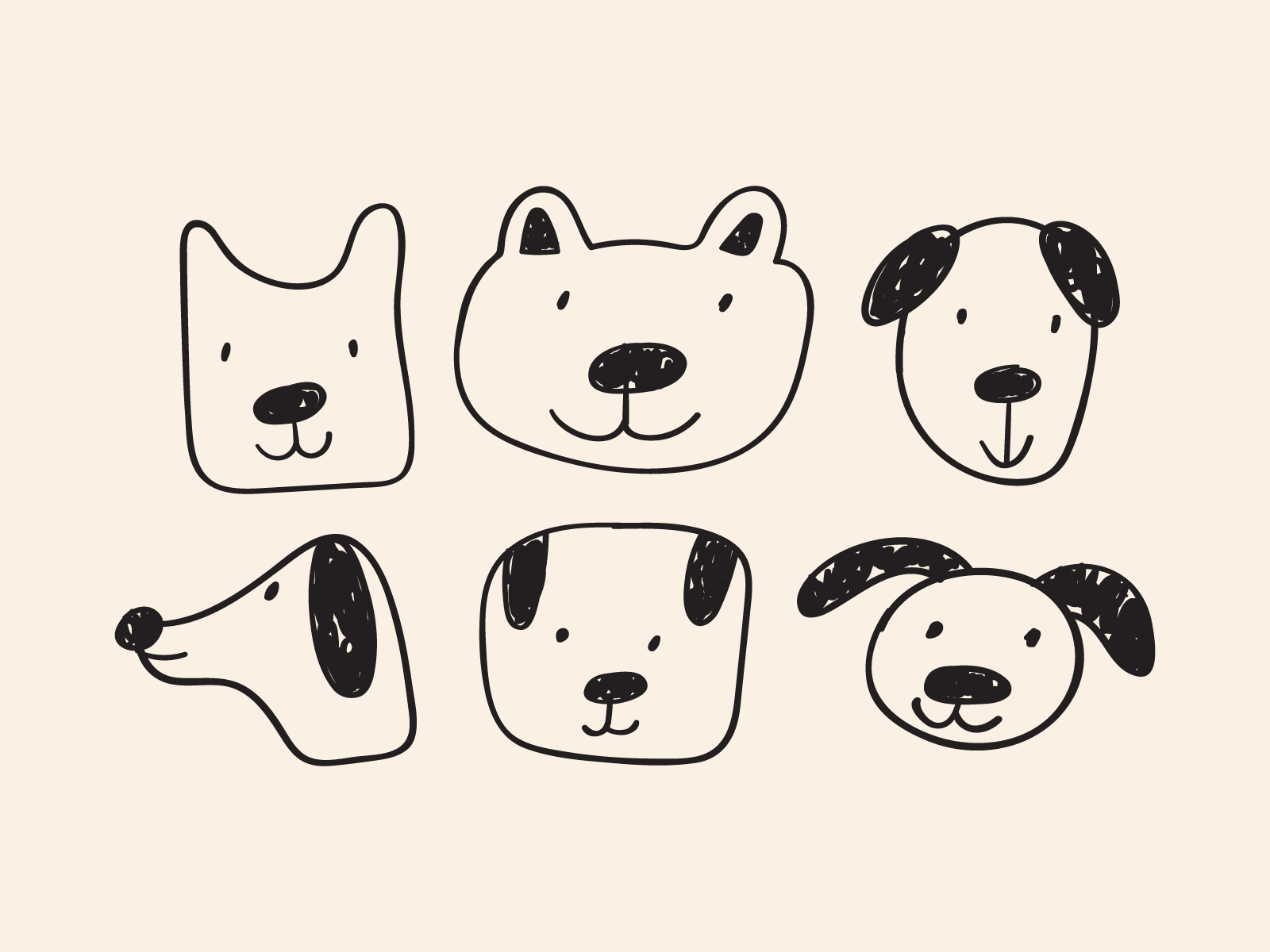Dogs🐾 branding cuye design dog doodle face flat fun graphic design icon illustration line logo mark outline simple sketch symbol ui