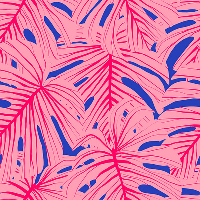 Pink Tropical Leaves on Blue. Seamless pattern blue bright fabric fashion floral leaves pattern pink seamless textile tropical