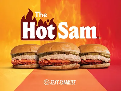 Hot Sam - Sexy Sammies brand campaign chicken fire hot logo sandwich