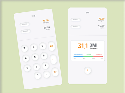 Neumorphic BMI Calculator UI minimal neumorphic neumorphism soft shadow ui design