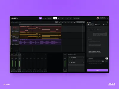 Mozart AI DAW Interface ai ai startup aichat app audio audio tool daw design gui intelligence music musicmaker plugin software vst