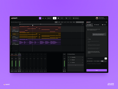 Mozart AI DAW Interface ai ai startup aichat app audio audio tool daw design gui intelligence music musicmaker plugin software vst