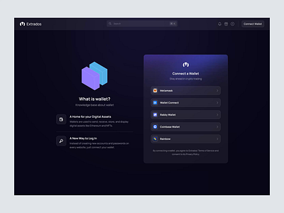 Extrados - Cryptocurrency Connect Wallet ai animation artificial intelligence b2b blockchain clean crypto cryptocurrency dapp dark mode ui dashboard dipa inhouse modern design product design saas startup uiux ux web app
