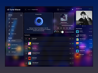 Immersive Music Player Web App UI Design - Tune Wave ai platform audio audio player bento branding design minimal mobile design music music app music player music player ui music web app player product design ui ux web design web platform website