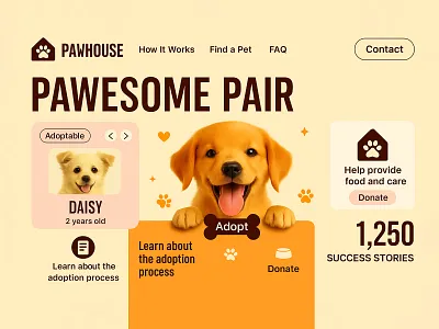 Pawesome Pair – Pet Adoption & Donation UI Concept user friendly