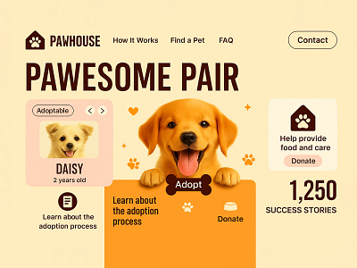Pawesome Pair – Pet Adoption & Donation UI Concept user friendly
