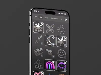 Sticker Picker Bottom Sheet app bottom sheet component design creative tools editor ui graphic editor ios mobile mobile ui product design selection sticker picker tab navigation