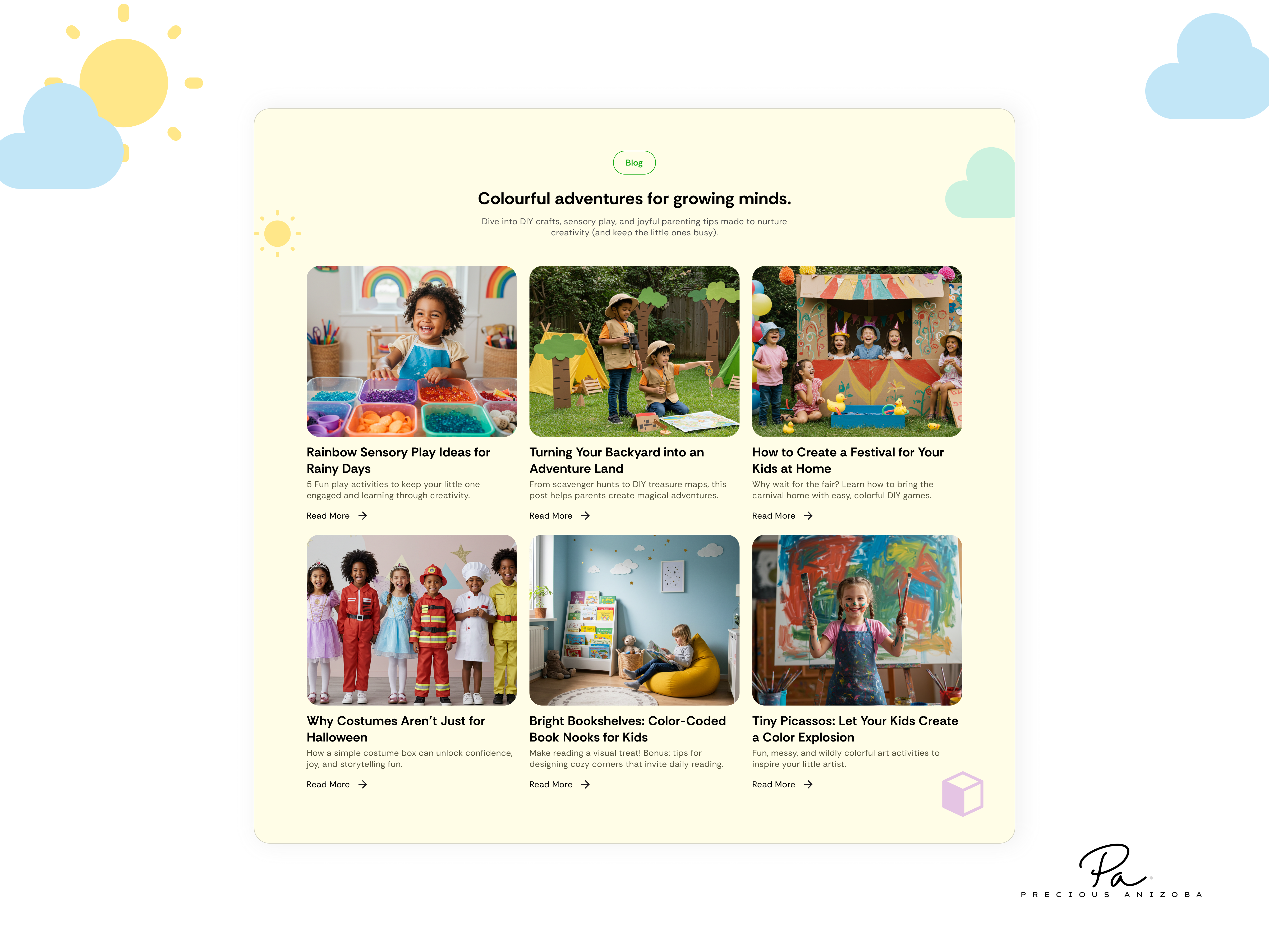 Kidventures – A Blog for Curious Little Minds blog blog design blog section colours design edu edu tech education kids landing page playful product design ui ux web website