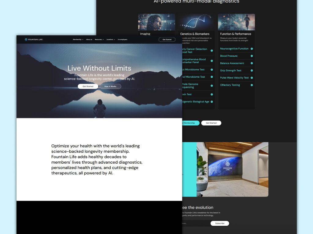 Fountain Life- Customize UIUX for webflow website animation graphic design landing page mobile responsive ui web design webflow website evekkkkiokk