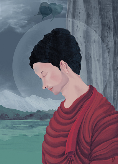 Buddha in meditation concept illustration