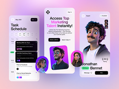 UI Design for Marketing Platform App 3d avatars app app design business app daily ui design digital agency expert marketplace freelancer platform interface ios ios design marketing platform mobile app mobile ui nixtio product design remote work platform team management
