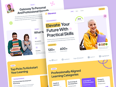 Eduvance - Landing Page UI card child clean colors design desktop education graphic design graphics homepage landing page learning thumbnail typography ui ux vibrant web design website whitespace