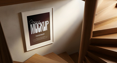 Wall Frame Mockup on Wooden Spiral Stairs home decor mockup