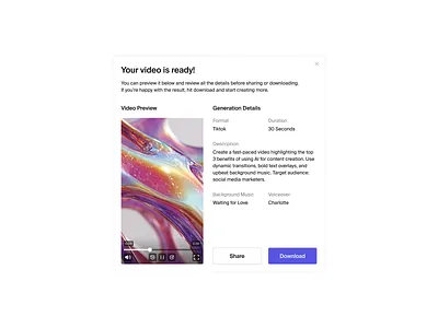 Video preview. ai breakdown details modal ui ux video video preview