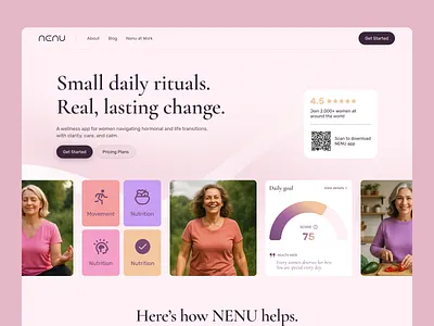 Landing Page Concept for Women's Well-being App b2c clean design feminine illustration marketing website medic medical mobile app modern saas ui web design website presentation well being women