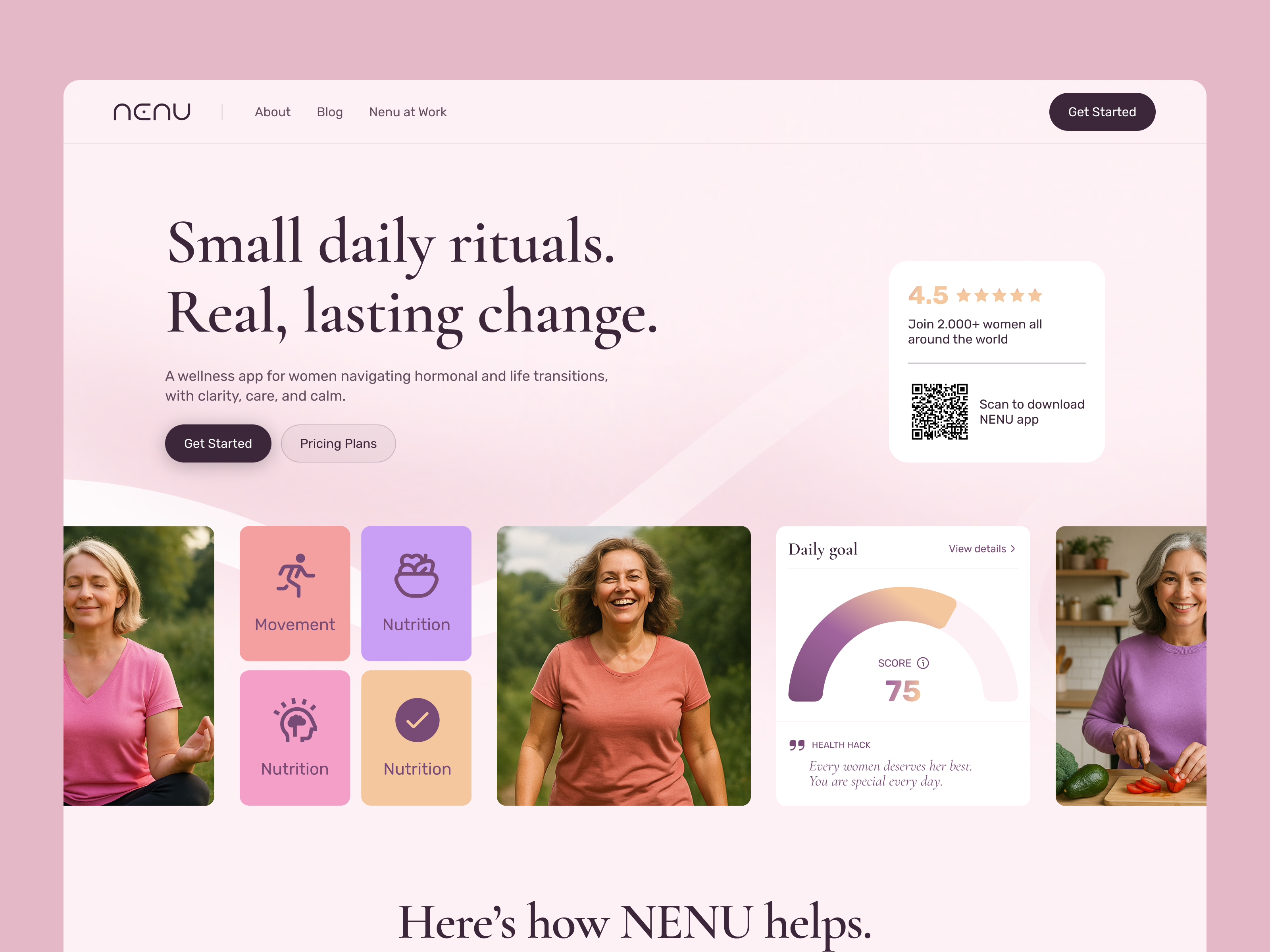 Example of Landing Page Concept for Women's Well-being App
