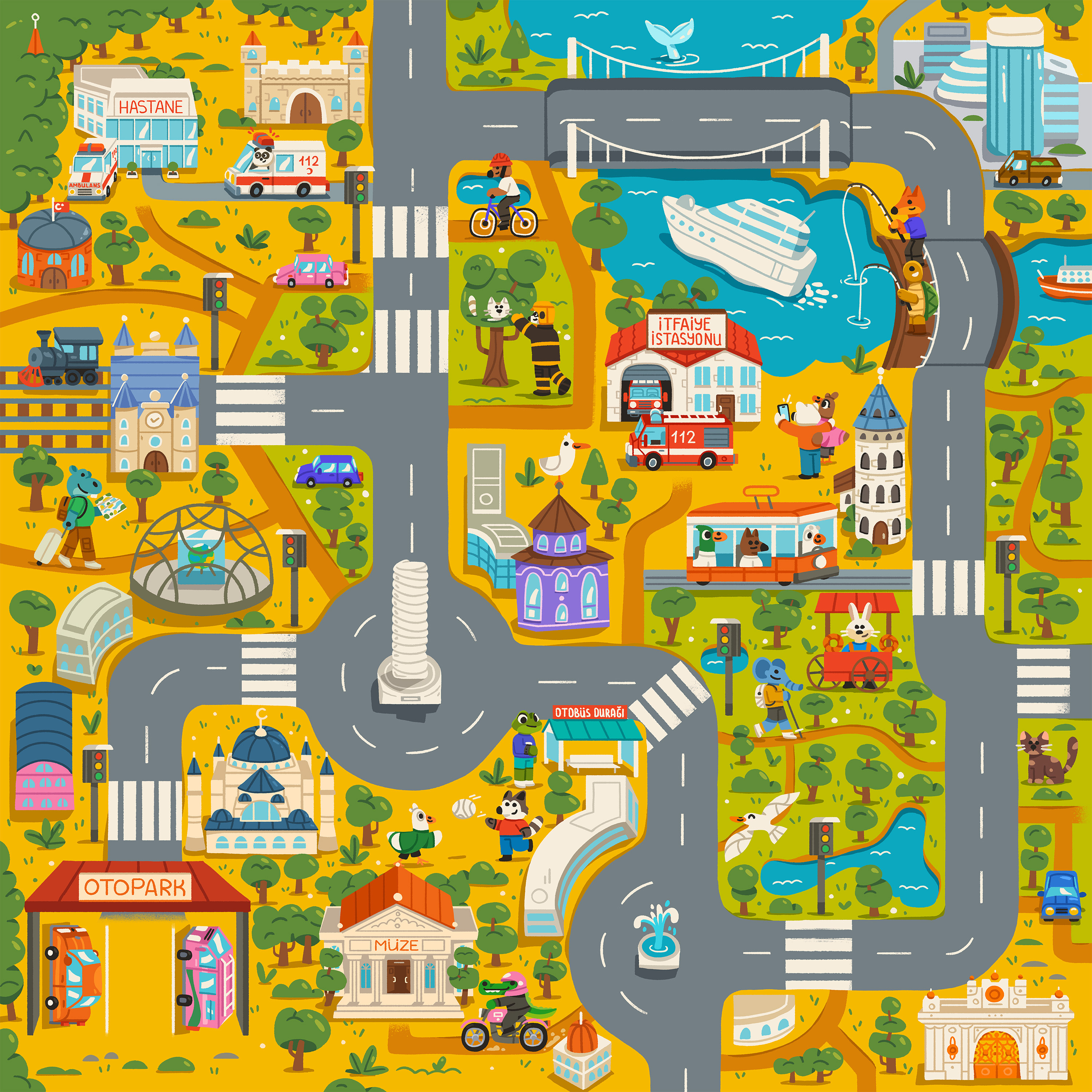 Istanbul-Inspired City Map art character children city illustration map