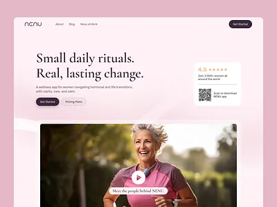 Landing Page Concept for Women's Well-being mobile app b2c clean design feminine health health care marketing website medic medical modern qr code rose simple ui video in hero web presentation website well being women