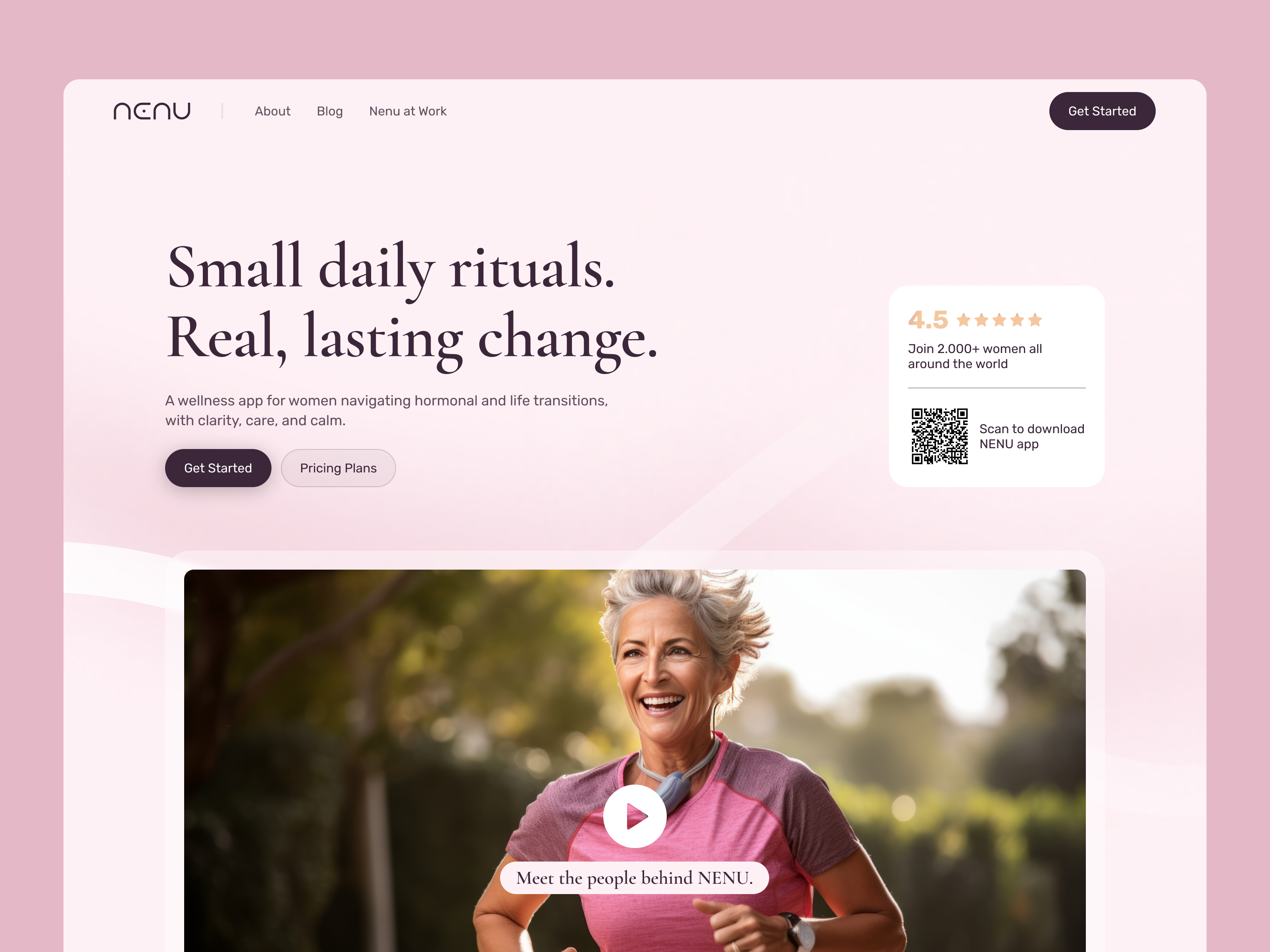 Example of Landing Page Concept for Women's Well-being mobile app