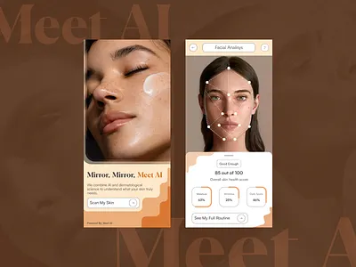 Meet AI: AI-Powered Skincare App – Scan & Glow ai ai app ai platform app design beauty tech clean cosmetics designinspiration healthtech mobile app modern skin analysis skin care skincare analyze skincare app ui ui design ui ux