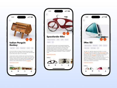 Industrial design app: product cards app app design bicycle bike card furniture futura imac industrial isokon jony ive mobile modernism product product design ui
