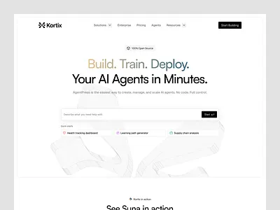 Landing Page for AI Startup ai ai agent ai startup b2b b2c bento cards branding clean design generative illustration logo loveable modern pricing saas simple tech startup ui white