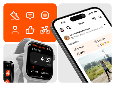Visual Redesign for Fitness App app design branding cycling fitness app ui hierarchy icon design icon set iconography redesign revamp ui ui redesign visual design watch app ui