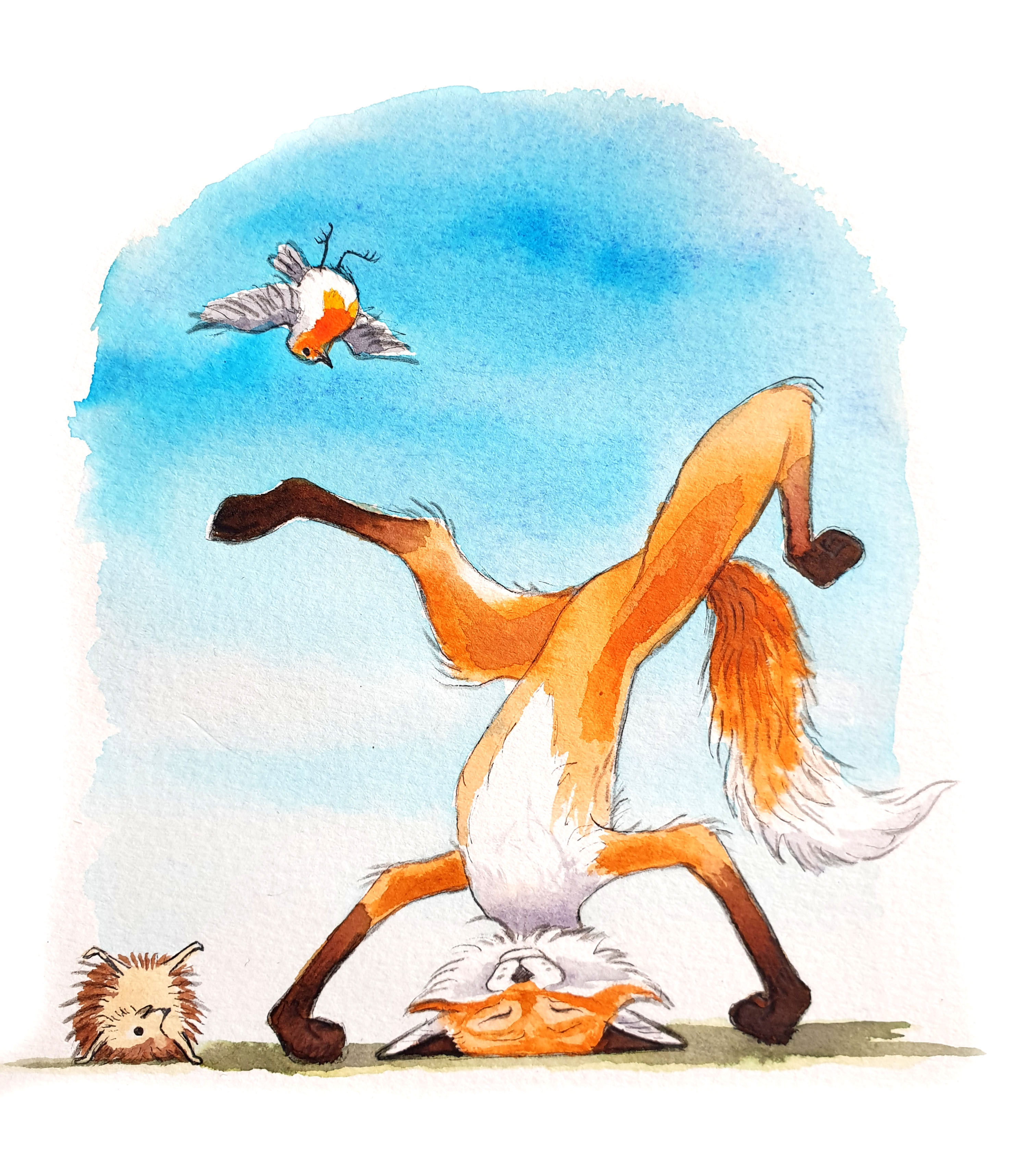 Fox and Friends - Breakdancing Moves animals book illustration children childrens book greetings cards illustration watercolor