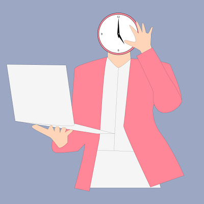 Businesswoman Holding Clock and Laptop Illustration workplace