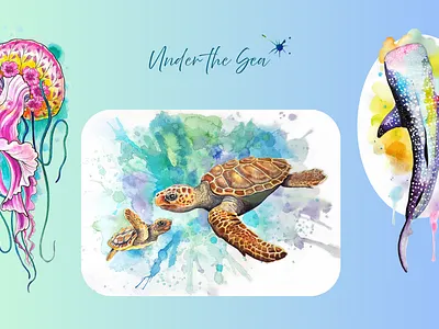 Beneath the Waves - Watercolours animals design graphic design greetings cards illustration watercolor