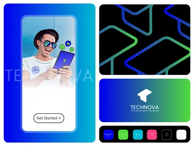 Technova Brand Assets advertising design app design brand brand assets brand visuals branding color palette creative design system iconset illustration logo logo design onboarding pattern saas saasdesign shape ui visuals