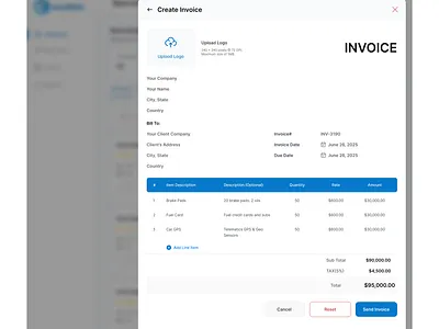 Fleet Management - Create Invoice cleanui dashboarddesign designsystems enterpriseux figmadesign fleetmanagement formdesign responsivedesign interfacedesign invoiceui minimaldesign responsivedesign uidesign webappdesign