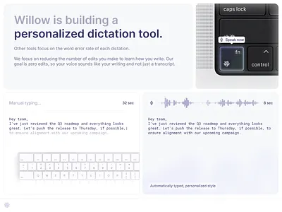 Willow voice - presentation ai bento graphic design layout pitch deck presentation ui voice