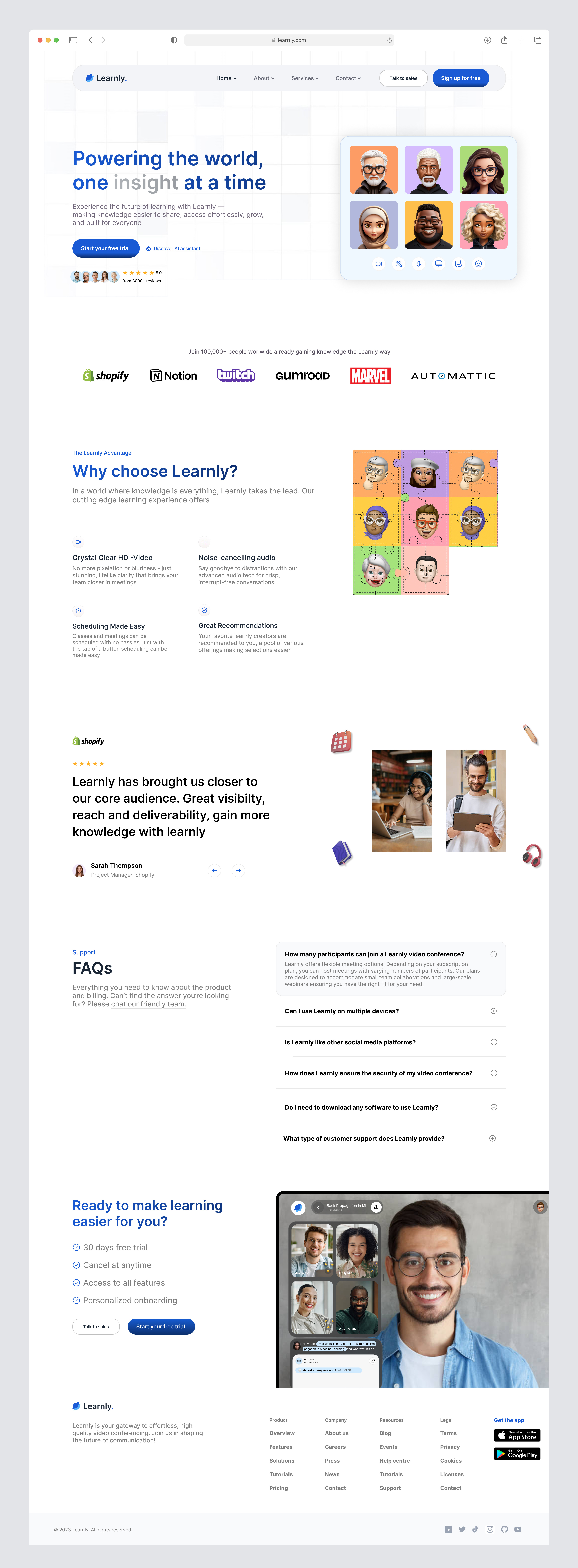 Landing page for an AI powered learning software product design ui ux web design