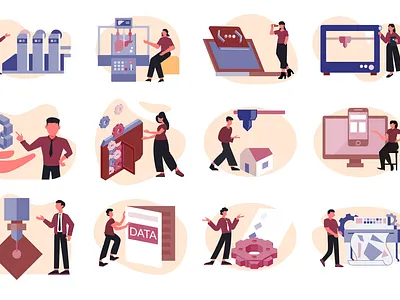 3D machines Illustration Lottie animation machine operation