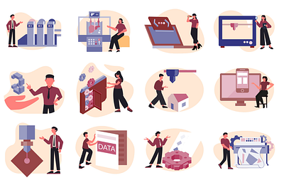 3D machines Illustration Lottie animation machine operation