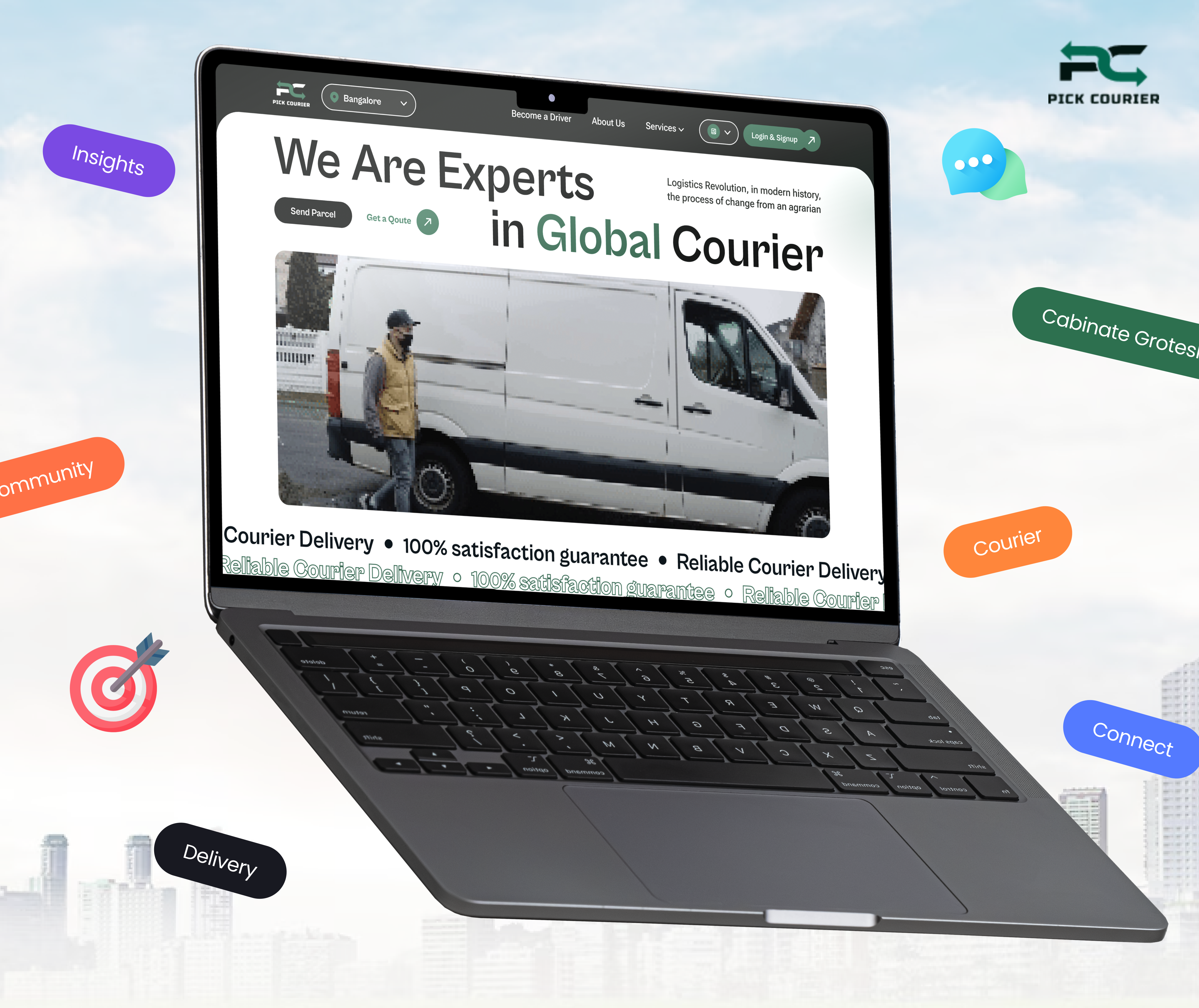 Pick Courier Logistics Service branding delivery app illustration ios developer logo m mobile app development ui ui designer