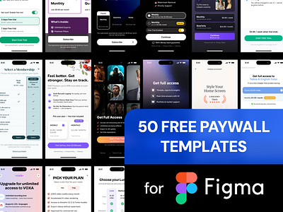 Figma Templates • 50 PAYWALLS ad app b2c buying cash clean figma finance fintech graphic design minimalist mob mobile modern payment paywall template ui ux