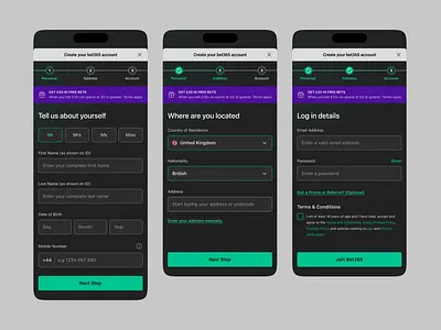 Bet365 Sign-up flow redesign mobile app app bet365app bettingapp bettingappdesign designbetapp gamblingapp mobileapp redesignbetapp ui