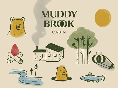 Muddy Brook Cabin airbnb branding design doodle elegant flat friendly graphic design handcraft illustration logo minimal nature simple vintage watercolor