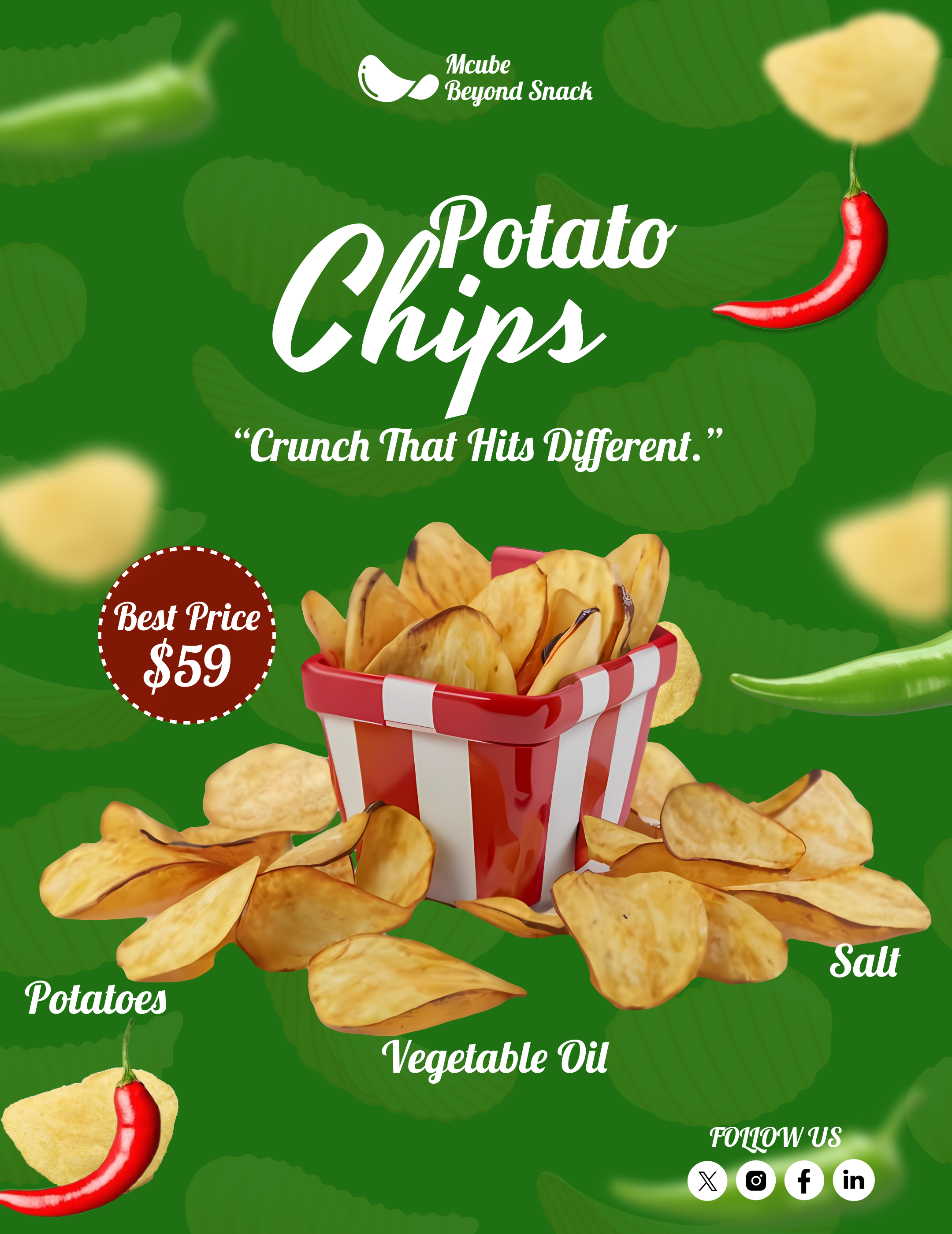 Potato Chips Poster Design 3d alcohol art print animation augmented reality branding chips brand marketing design figma graphic design illustration landing page logo motion graphics responsive design single page design ui uiux vector web design website
